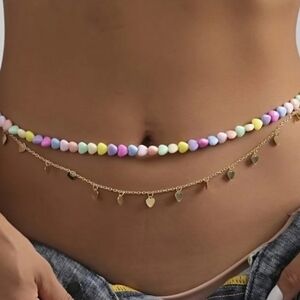 Waist Chain Set Pastel Heart and Gold Heart Belly Chain Set